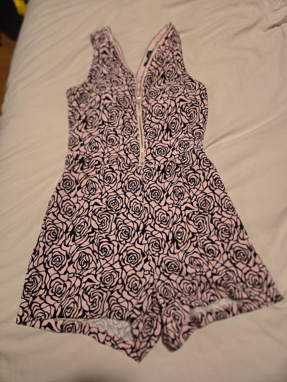 UK2LA Pink and Black Rose-Print Sleeveless Zip Romper